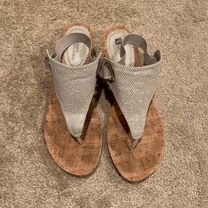 WHITE MOUNTAIN silver Mesh thong cork bottom wedge
